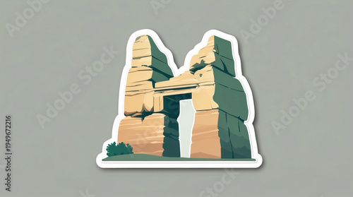Artistic Petra canyon hill design sticker illustration with historic sandstone scenery in dark blue and purple color wallpaper background