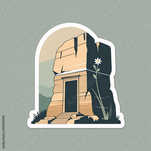 Minimal Petra sandstone hill illustration sticker art with desert aesthetic in dark blue and purple color wallpaper background