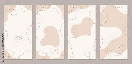 Soft boho abstract background with fluid organic shape and minimal blob pattern set. Vertical banner set shows simple curvy form as smooth spot and wavy blot. Modern neutral suits trendy minimal
