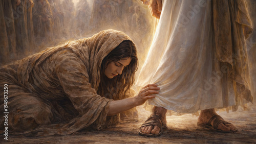 Woman touching the robe of Jesus healing faith biblical illustration