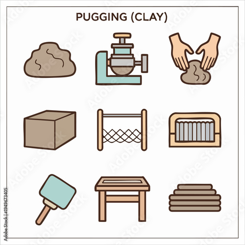 Clay Pugging Process Tools And Materials Illustration.