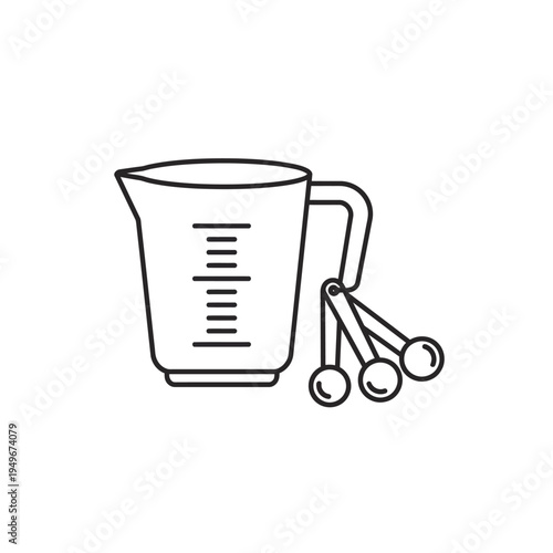 Measuring Cup and Spoons Line Art Illustration.