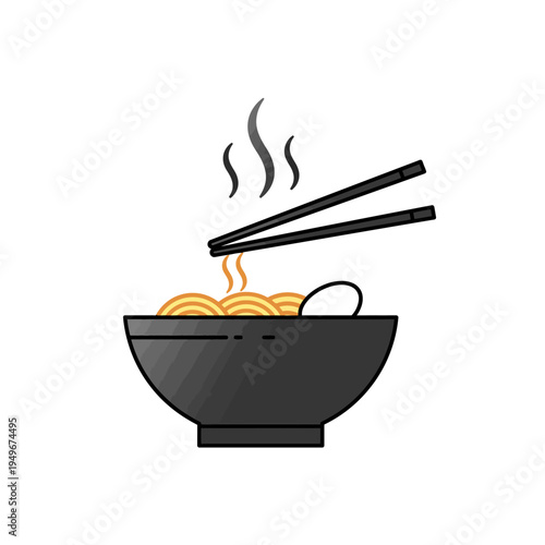 Steaming Bowl of Noodles with Chopsticks.