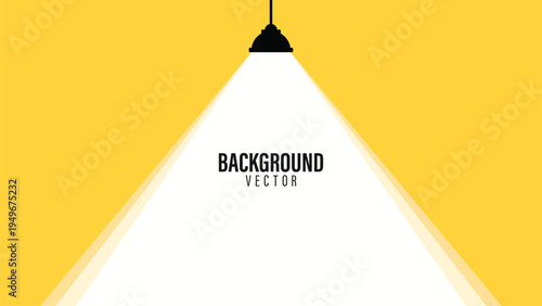 Bright spotlight beams down from above. Yellow background creates vivid contrast. Text reads "BACKGROUND VECTOR" in clean font. Minimalist design suits presentations or ads