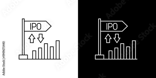 IPO Financial Market Concept Icon Showing Stock Investment Growth and Decline with Arrows and Bar Chart Representation