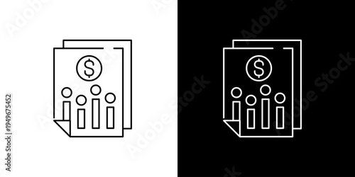 Financial report and data analysis line icon showing economic trends and business statistics for investment and fiscal planning