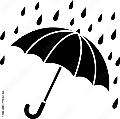 Umbrella in the Rain Black SVG Vector Outline
