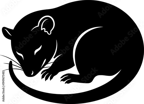 Opossum Playing Dead Black Outline Vector
