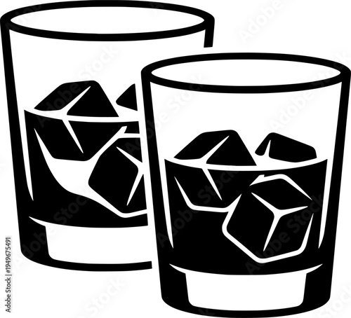 Black and White Whiskey Glasses with Ice SVG Vector Outline
