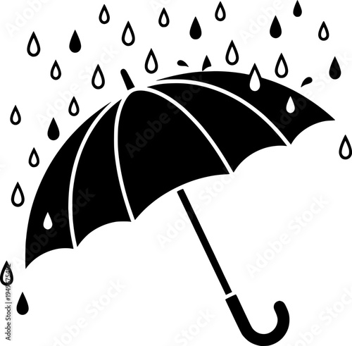 Umbrella in the Rain Black SVG Vector Outline
