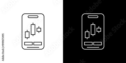 Line Icon Depicting a Smartphone Screen with Financial Candlestick Chart for Stock Market Trading and Investment Analysis App