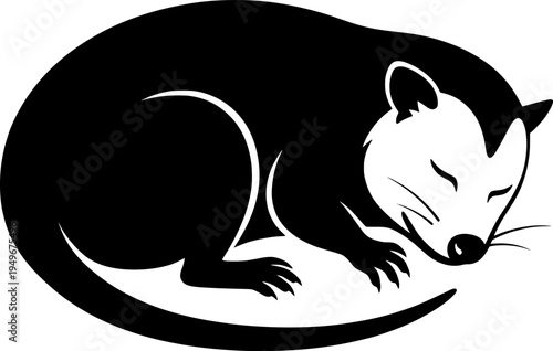 Opossum Playing Dead Black Outline Vector
