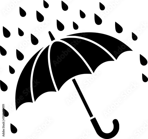 Umbrella in the Rain Black SVG Vector Outline
