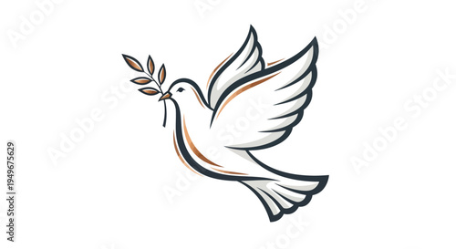 Flying dove carrying olive branch symbol of peace and hope isolated