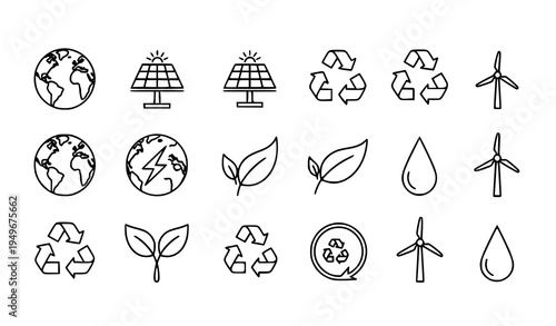 Eco friendly sustainability outline icon collection vector illustration