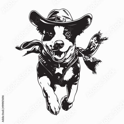 Western Style Border Collie Silhouette Wearing Cowboy Hat
