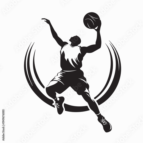 Athletic Basketball Player Jumping for Slam Dunk Logo Vector