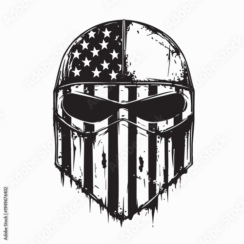 Patriotic USA Flag Painted on Medieval Iron Mask Vector Design