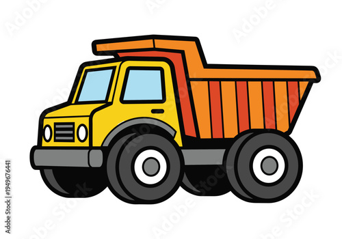 Illustration of vector classic dump truck, heavy construction equipment vehicle
