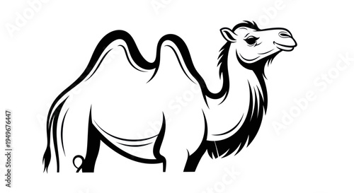 Monochrome camel silhouette illustration against white background