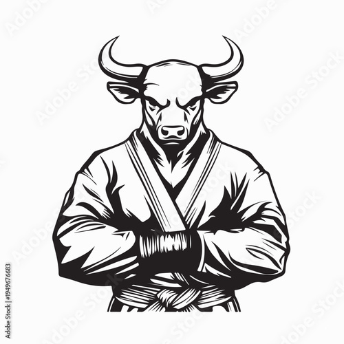 Strong Bull Martial Artist in Traditional Kimono Vector Image