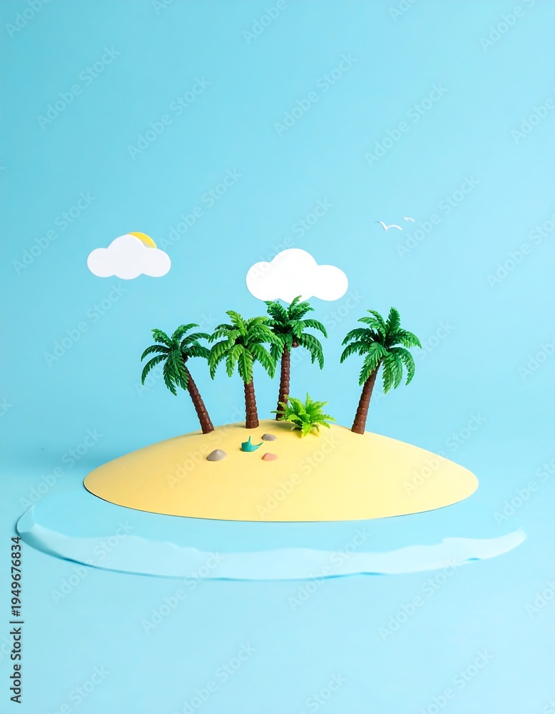 Fototapeta premium Tropical Island with Palm Trees and Clouds.