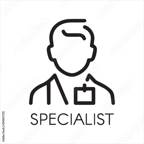 Specialist of medical sciences, doctor, consultant outline icon. Abstract portrait of male doc. Profession of helping people pictogram. Simplicity illustration in line style. Vector contour label