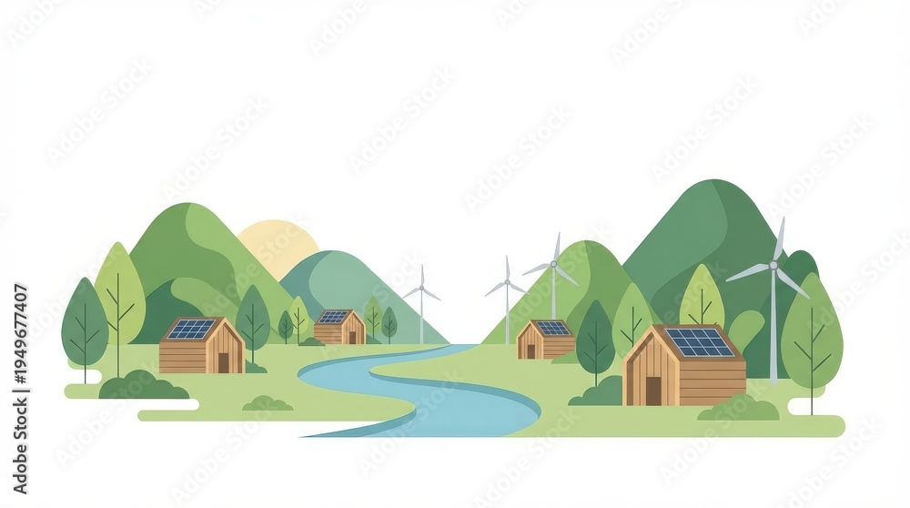 Fototapeta premium Eco friendly village landscape scene.