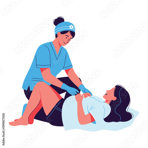 Midwife Examining Pregnant Woman Vector Illustration
