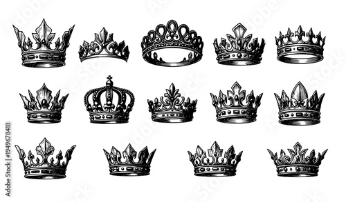 Ornate vintage crown illustration vector collection
