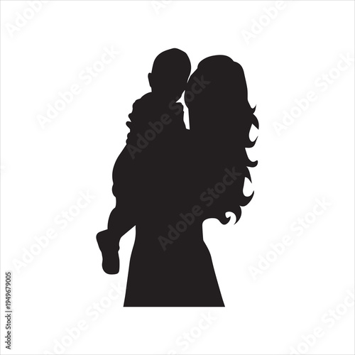 Vector, silhouette of mother and baby, motherhood