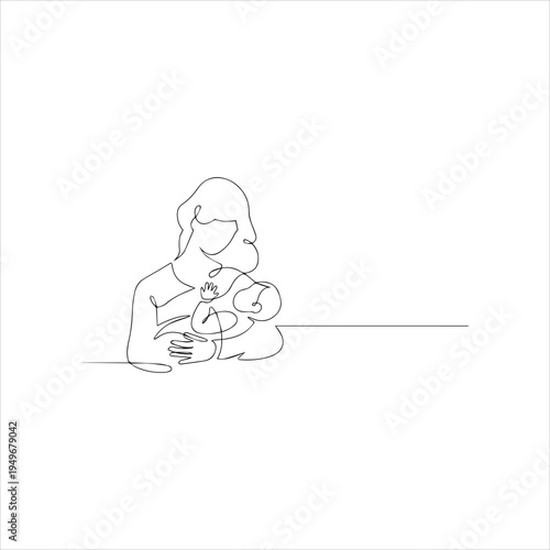  Mother and baby line. Mom hugs child. Motherhood and newborn concept. Happy woman holds toddler continuous one line vector illustration. Parent loving kid, happy mother day design for card