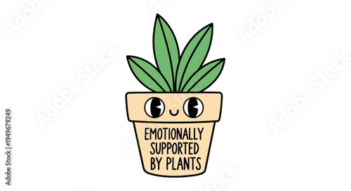cute potted plant character with emotional support message illustration