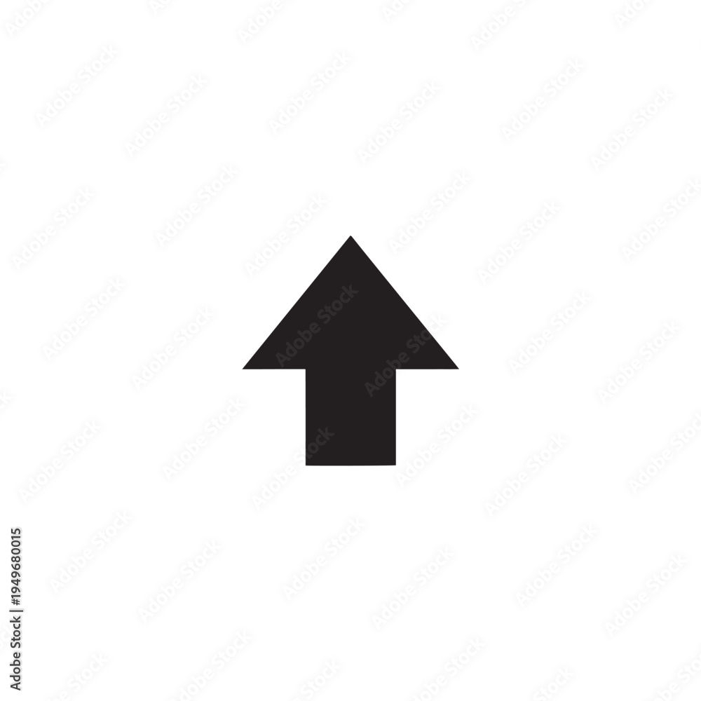 Fototapeta premium Solid Black Upward Arrow Icon, Simple 2D Flat Logo, Minimal Silhouette Isolated on White Background
