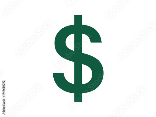 A professional green dollar currency symbol icon isolated on transparent background for financial business investment and banking growth representation in flat vector design.