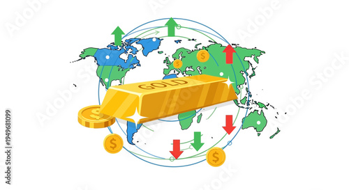Abstract financial data visualization with rising and falling trends