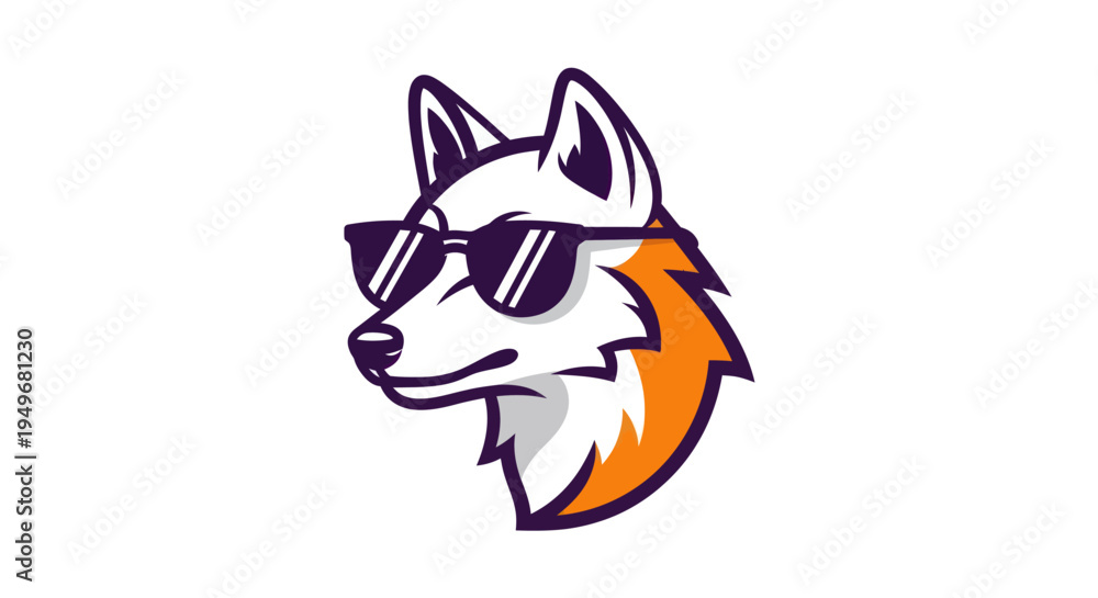 Fototapeta premium Stylized fox head with sunglasses on white background mascot design