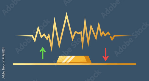 Abstract illustration of gold bar and graphic line on a dark blue background