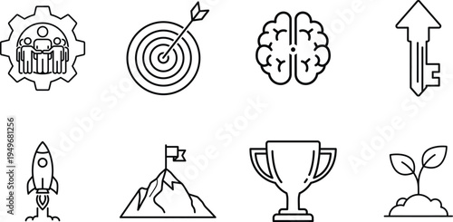 A collection of 8 icons representing business and achievement concepts