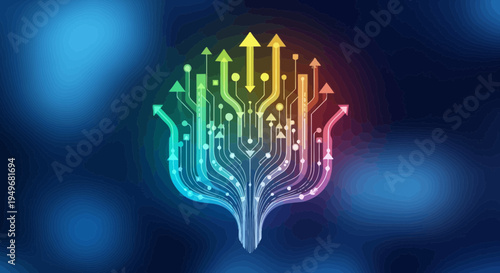 Abstract illustration of colorful arrows rising upward symbolizing growth