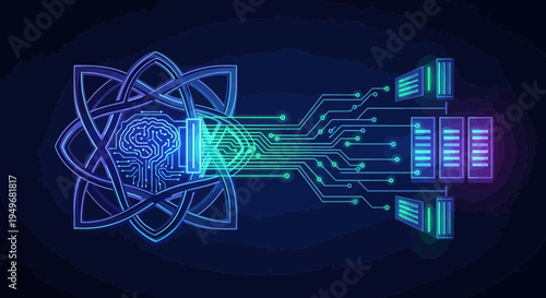 Abstract illustration of digital brain connected to data servers