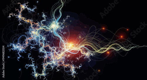 Abstract illustration of energy patterns with radiant light and dark background