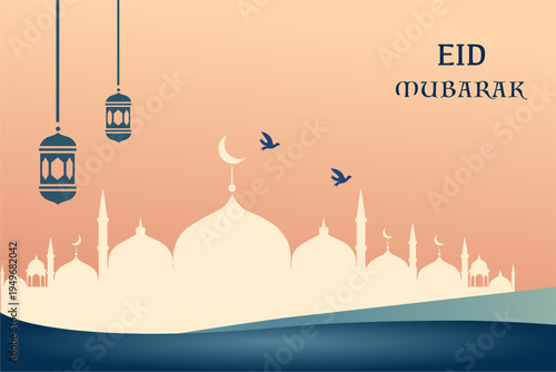 Happy eid mubarak, islamic background illustration, hari raya idul fitri