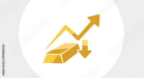 Gold price chart rising and falling concept in a circular vector design