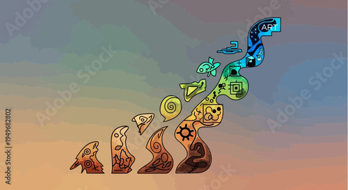 Abstract illustration of evolution and art progression in colorful gradient