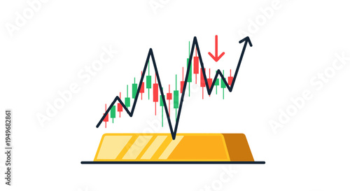 Stock market analysis of a golden bar with an up and down graph
