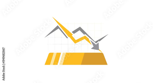 Stock market analysis graphic with declining financial trend and gold bar icon