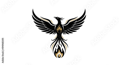 Elegant phoenix illustration soaring bird icon on white background