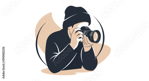 Photographer taking picture vector illustration with circle frame and modern style