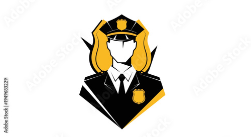 Police officer illustration with shield and badge in modern style